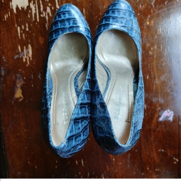 💋BCBGeneration Teal Croc Print Platform Heels Chunky 7.5 - Picture 10 of 12